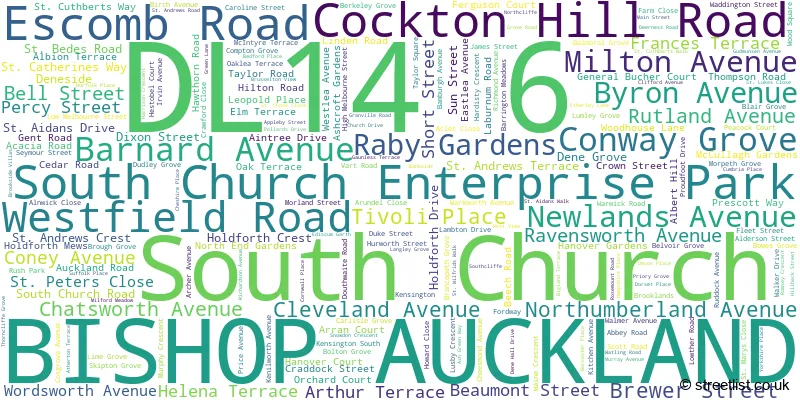 A word cloud for the DL14 6 postcode